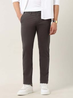 Arrow Sports - Men Brown Dobby Weave Slim Fit Trouser