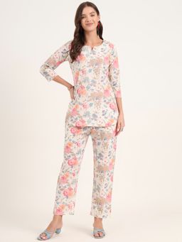 Divena - Women White Floral Kurta with Pant (Set of 2)