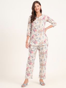 Divena - Women Off White Floral Kurta with Pant (Set of 2)