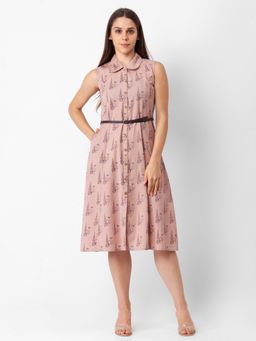 Globus - Dusty Pink Printed Dress with Belt (Set of 2)