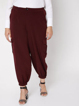 VERO MODA - Curve Women Casual Solid Maroon Pants