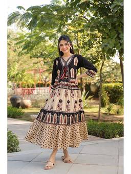 Rain & Rainbow - Black Printed Dress With Jacket