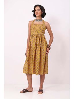 Biba - Yellow Cotton Printed Straight Dress