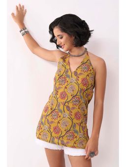 Biba - Mustard Cotton Printed A Line Short Kurti