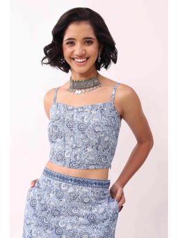 Biba - Blue Cotton Printed Straight Top