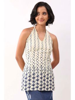 Biba - Ivory Cotton Printed A Line Short Kurti