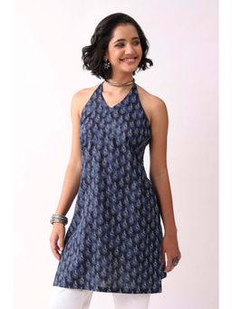 Biba - Blue Cotton Printed A Line Short Kurti