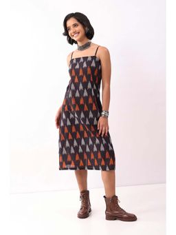 Biba - Black Cotton Printed Strappy Midi Dress