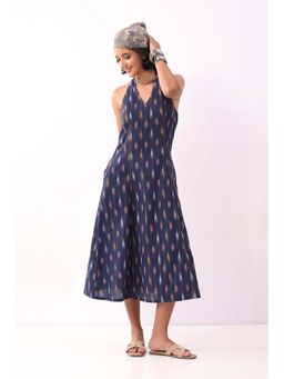 Biba - Nxt Navy Blue Cotton Printed A Line Dress