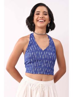 Biba - Royal Blue Cotton Printed Straight Top