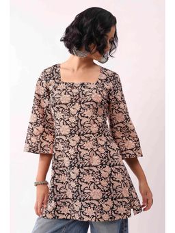 Biba - Black Cotton Printed A Line Short Kurti