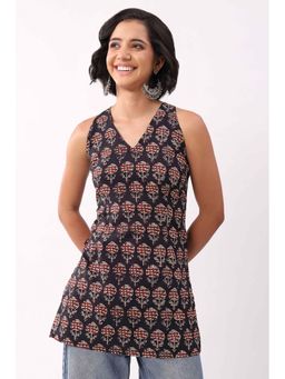 Biba - Black Cotton Printed Loose Short Kurti