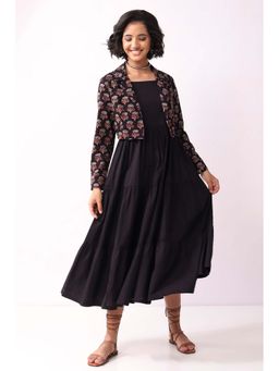 Biba - Nxt Black Cotton Printed A Line Dress
