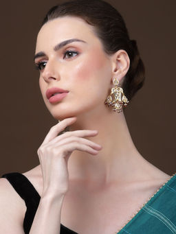 Dugran By Dugristyle - Red and Cream Drop Earrings with Kundan and Pearls