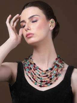 Dugran By Dugristyle - Green and Cream Drop Earrings with Kundan and Pearls