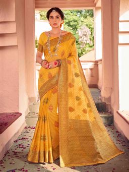 Odette - Yellow Colour Soft Cotton Saree with Unstitched Blouse