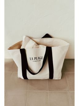 H&M - White Canvas beach bag