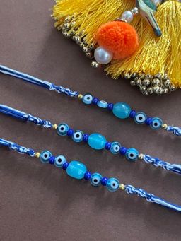 Digital Dress Room - Designer Blue Evil Eye Rakhi Beads Thread Rakhi (Pack of 3)