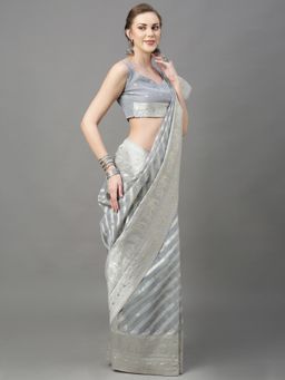 Akhilam - Womens Cotton Silk Grey Woven Design Saree with Unstitched Blouse