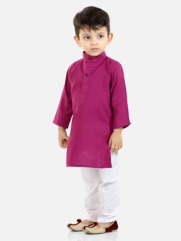 BownBee - Boys Stand Collar Cotton Kurta Pajama-Purple (Set of 2)