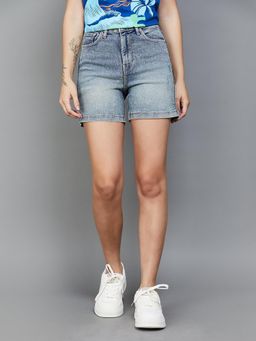 Xpose - Women Blue super High-Rise Distressed Denim Shorts