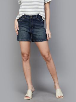 Xpose - Women Navy Blue super High-Rise Distressed Denim Shorts