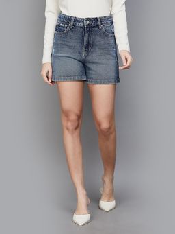 Xpose - Women Dark Blue super High-Rise Distressed Denim Shorts