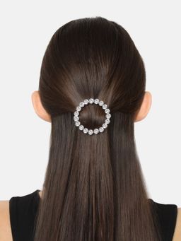 Accessher - Rose Gold-Toned Ad Stone Handcrafted Round Shape French Barrette Hair Pin