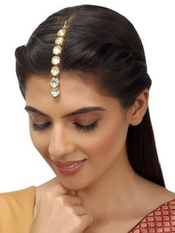 Accessher - Traditional Delicate Gold Plated Kundan Pearls Maang Tikka for Women