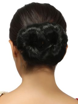 Accessher - Black Colour Hair Bun Extension Wig with Large Black Clutcher
