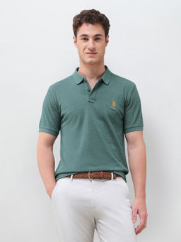 U.S. POLO ASSN. - Green Solid Cotton Slim Polo T-Shirt