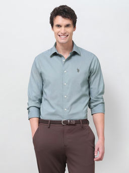 U.S. POLO ASSN. - Teal Self Design Dobby Regular Shirt