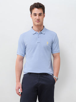 U.S. POLO ASSN. - Blue Solid Cotton Slim Polo T-Shirt