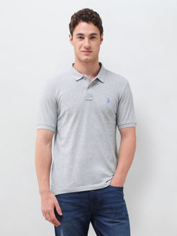 U.S. POLO ASSN. - Grey Solid Cotton Slim Polo T-Shirt