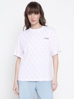 Guess - Women White Printed Round Neck T-Shirt