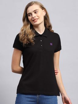 Rock.it - Women Black Collar Neck Half Sleeves Polo T-Shirt