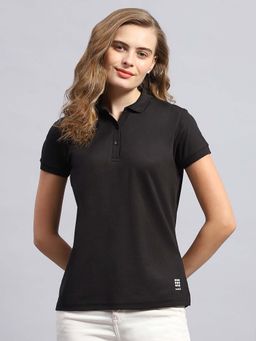 Rock.it - Women Black Collar Neck Half Sleeves Polo T-Shirt