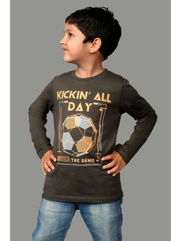 3PIN - Boys Green Round Neck Full Sleeves T-Shirt