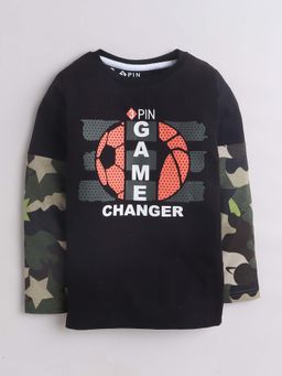 3PIN - Boys Black Round Neck Full Sleeves T-Shirt