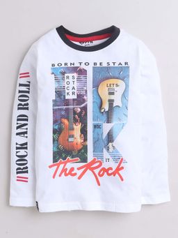3PIN - Boys White Round Neck Full Sleeves T-Shirt