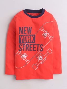 3PIN - Boys Red Round Neck Full Sleeves T-Shirt