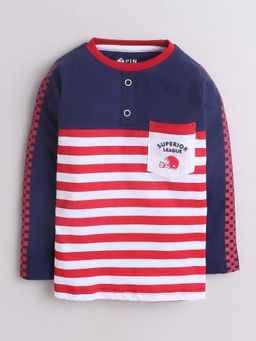 3PIN - Boys Multi-Color Henley Neck Full Sleeves T-Shirt