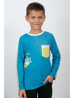 3PIN - Boys Blue Round Neck Full Sleeves T-Shirt