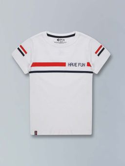 3PIN - Boys White Round Neck Half Sleeves T-Shirt