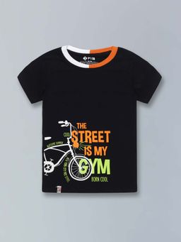 3PIN - Boys Black Round Neck Half Sleeves T-Shirt