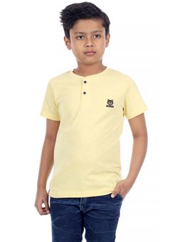 3PIN - Boys Yellow Henley Neck Half Sleeves T-Shirt
