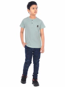 3PIN - Boys Grey Henley Neck Half Sleeves T-Shirt