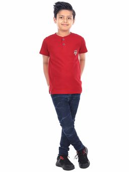 3PIN - Boys Red Henley Neck Half Sleeves T-Shirt