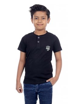 3PIN - Boys Black Henley Neck Half Sleeves T-Shirt