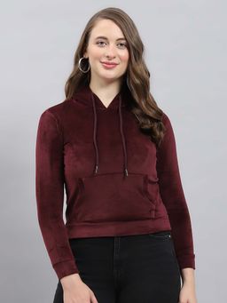 Monte Carlo - Women Burgundy Hooded Full Sleeves Hoodie
